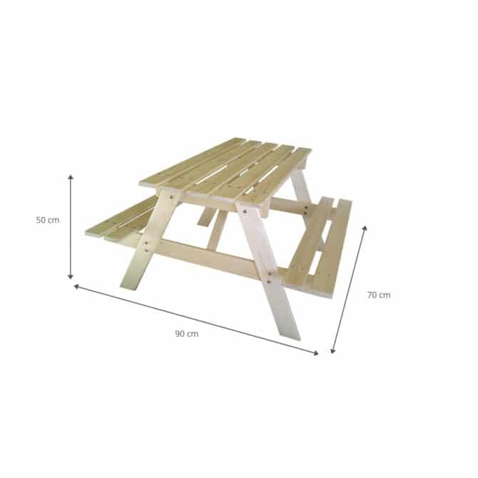 Mesa de Picnic Infantil en Madera Maciza Pumba Outdoor Toys 70x90x50 cm Mesa de Jardín Infantil | Madera de Pino Tratada en Autoclave | Dos Bancos para 4 Niños - Imagen 4