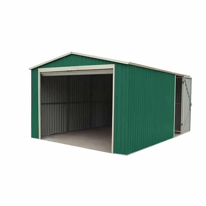 Garaje Metálico Gardiun Leicester 512x338x243 cm - 17,3 m² Puerta Lateral para Acceso Peatonal | Puerta Enrrollable con Cerrojo de Seguridad 250x188 cm | Verde