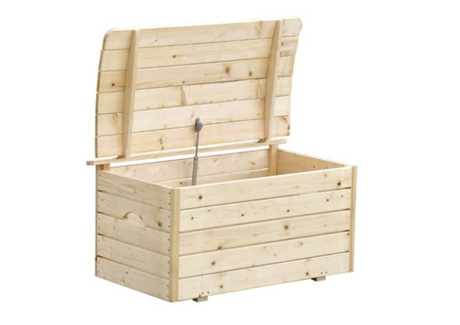 Baúl de Almacenaje para Juguetes Soho Outdoor Toys 81x50x47 cm Madera Natural de Pino | Caja de Juguetes para Niños | Gran Capacidad | Tapa Superior Curvada con Pistón | Madera Preparada para Pintar - Imagen 2