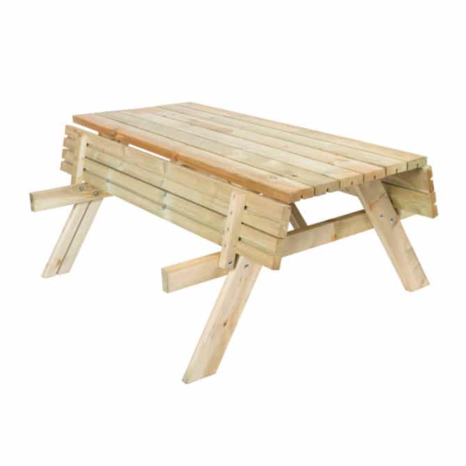 Mesa de Picnic en Madera Maciza Gardiun Essential 200x154x74 cm Mesa de Jardín para 8 Personas | Madera de Pino Tratada en Autoclave | Dos Bancos Abatibles | Espesor de la Madera 20/25 mm