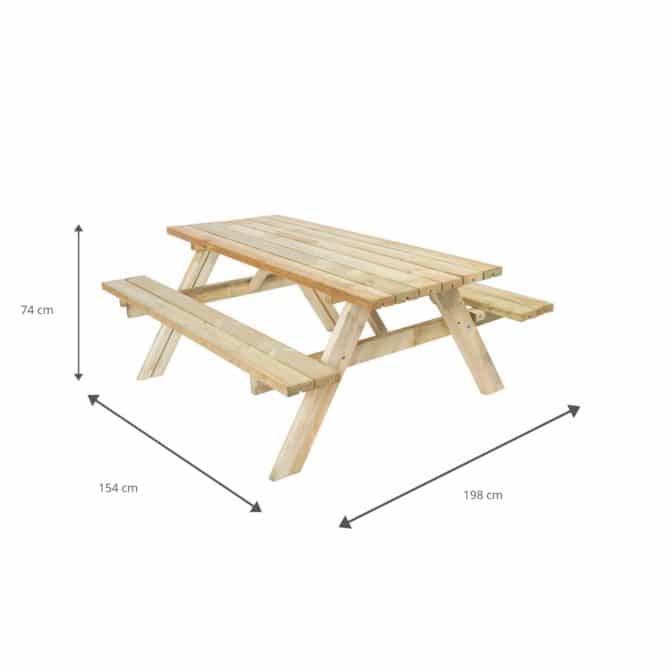 Mesa de Picnic en Madera Maciza Gardiun Essential 200x154x74 cm Mesa de Jardín para 8 Personas | Madera de Pino Tratada en Autoclave | Dos Bancos Abatibles | Espesor de la Madera 20/25 mm - Imagen 3