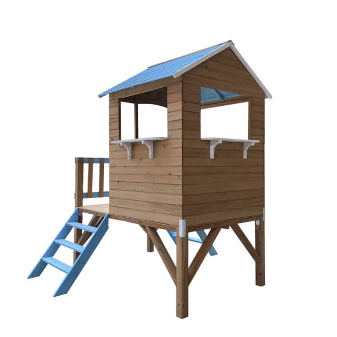 Casita Infantil de Madera Outdoor Toys Blue Melody 3,23 m² de 198x170x197 cm con Porche y Escaleras - Imagen 4