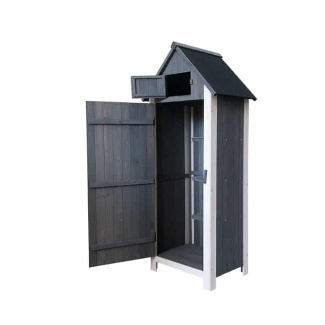 Gardiun Kylie Gray 54 x 77 x 179 cm Armário de jardim multiusos em madeira com porta articulada | revestimento de asfalto