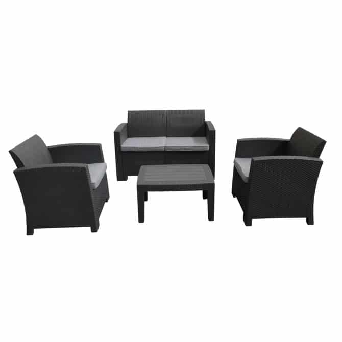 Conjunto de Jardín Chillvert Siena Resina 1 Sofá 2 Sillones y 1 Mesa Gris Antracita