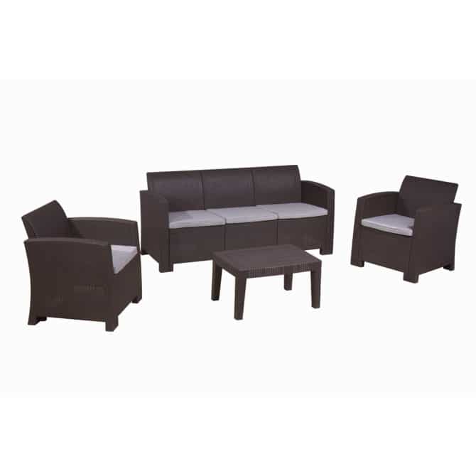 Conjunto de Jardín Chillvert Salerno Resina 1 Sofá+ 2 Sillones + 1 Mesa Marrón