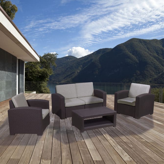 Conjunto de Jardín Chillvert Trento Resina 1 Sofá+ 2 Sillones + 1 Mesa Marrón - Imagen 2