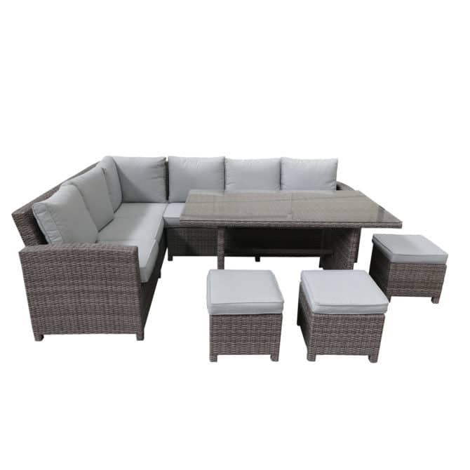 Conjunto de Jardín Chillvert Calypso Acero+Ratán 1 Sofá Rinconera+3 Taburetes+ 1 Mesa Gris Antracita