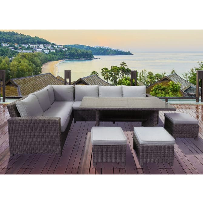 Conjunto de Jardín Chillvert Calypso Acero+Ratán 1 Sofá Rinconera+3 Taburetes+ 1 Mesa Gris Antracita - Imagen 2