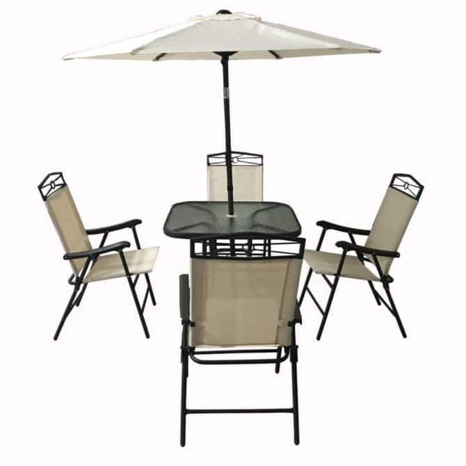 Conjunto de Jardín Chillvert Palatino Acero 1 Mesa + 4 Sillas + 1 Parasol Blanco Crudo - Imagen 5