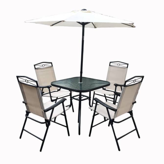 Conjunto de Jardín Chillvert Palatino Acero 1 Mesa + 4 Sillas + 1 Parasol Blanco Crudo - Imagen 3