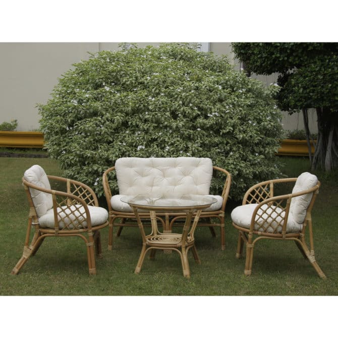 Conjunto de Jardín Chillvert Menorca 1 Sofá + 2 Sillones + 1 Mesa Ratán Natural Con Cojines - Imagen 2