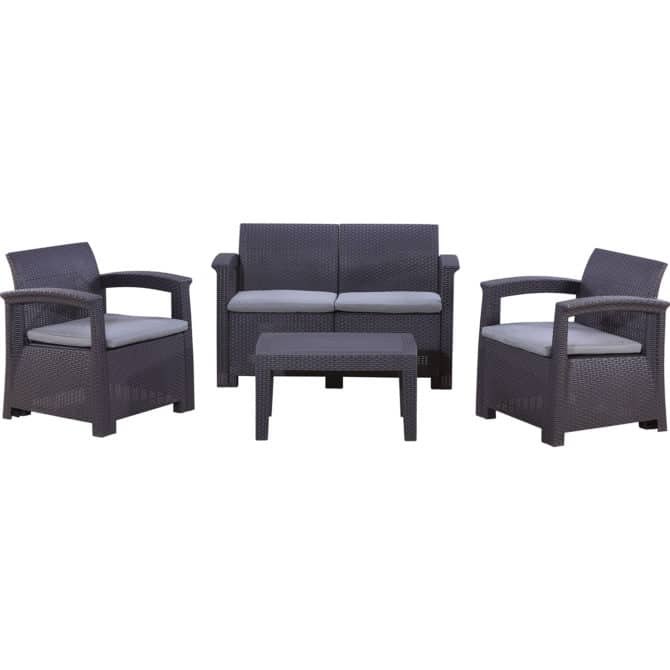 Conjunto de Jardín Chillvert Capri 1 Sofá 2 Plazas+ 2 Sillones + 1 Mesa Resina Imitación Ratan Gris Antracita