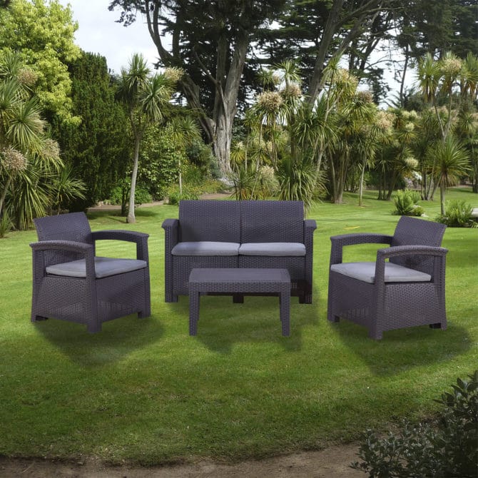 Conjunto de Jardín Chillvert Capri 1 Sofá 2 Plazas+ 2 Sillones + 1 Mesa Resina Imitación Ratan Gris Antracita - Imagen 2