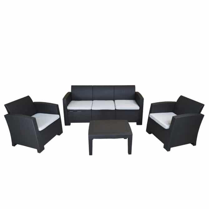 Conjunto de Jardín Chillvert Salerno 1 Sofá 3 Plazas+ 2 Sillones + 1 Mesa Resina Imitación Ratan Gris Antracita