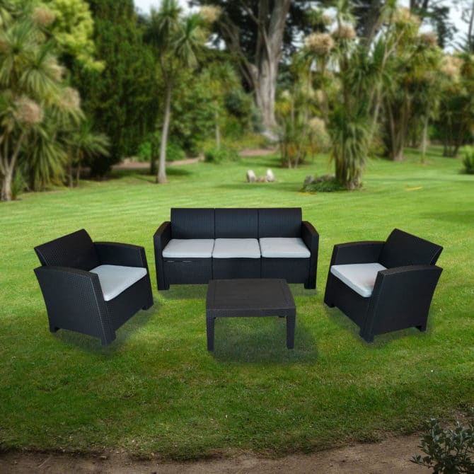 Conjunto de Jardín Chillvert Salerno 1 Sofá 3 Plazas+ 2 Sillones + 1 Mesa Resina Imitación Ratan Gris Antracita - Imagen 2