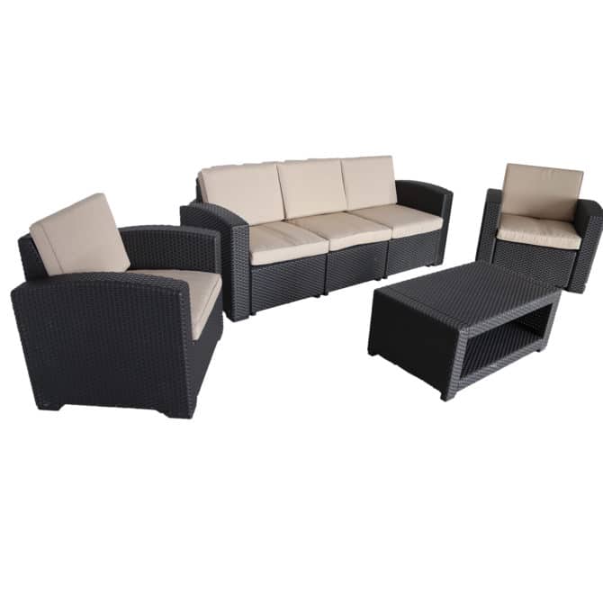 Conjunto de Jardín Chillvert Treviso Resina 1 Sofá+ 2 Sillones + 1 Mesa Gris Antracita