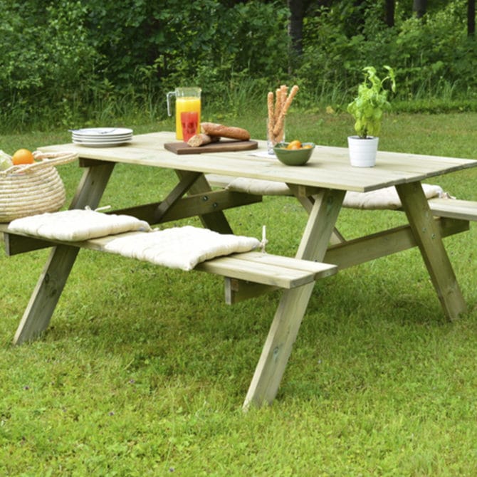 Mesa de Picnic en Madera Maciza Gardiun Solid 177x151x77 cm Mesa de Jardín para 8 Personas | Madera de Pino Tratada en Autoclave |  Espesor de la Madera 28 mm - Imagen 3