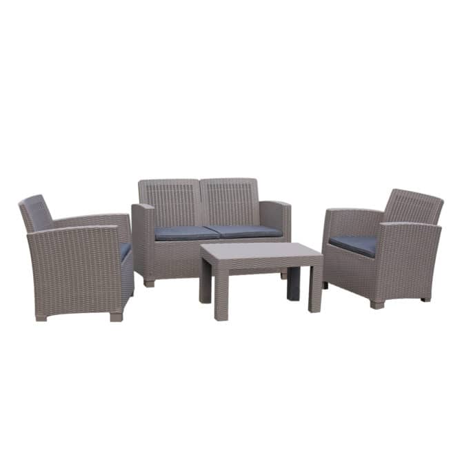 Conjunto de Jardín Chillvert Santorini de Resina 1 Sofá 2 Plazas + 2 Sillones + 1 Mesa Beige con Cojinería Gris