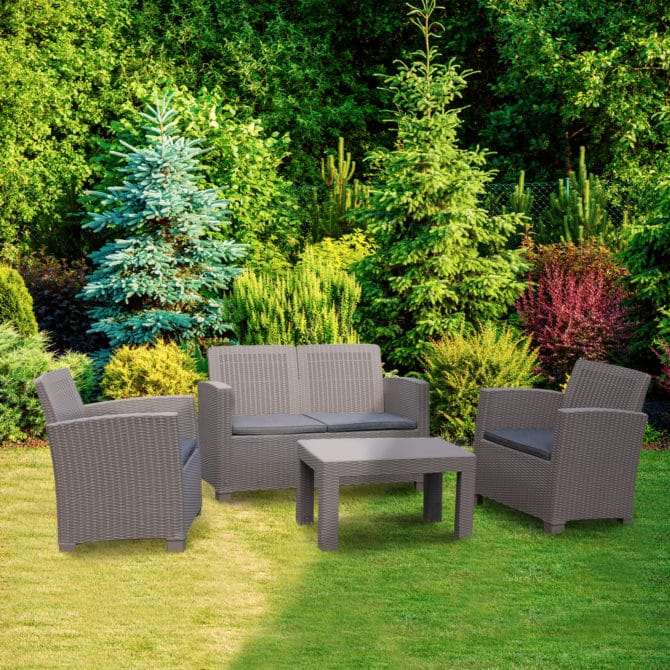 Conjunto de Jardín Chillvert Santorini de Resina 1 Sofá 2 Plazas + 2 Sillones + 1 Mesa Beige con Cojinería Gris - Imagen 2