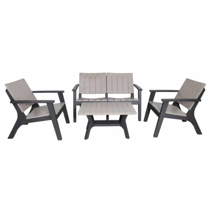 Conjunto de Jardín Chillvert Siros de Resina 1 Sofá 2 Plazas + 2 Sillones + 1 Mesa Gris y Negro