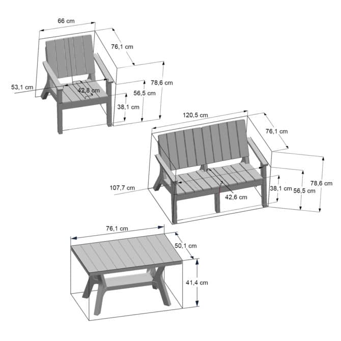 Conjunto de Jardín Chillvert Siros de Resina 1 Sofá 2 Plazas + 2 Sillones + 1 Mesa Gris y Negro - Imagen 8