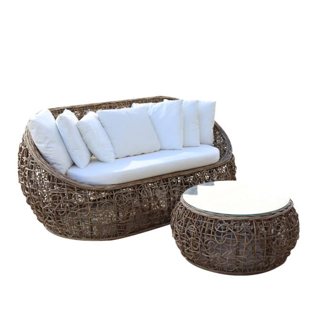 Conjunto de Jardín Chillvert Parma Ratán Natural 1 Sofá + 1 Mesa con Cristal