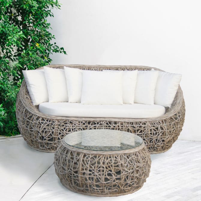 Conjunto de Jardín Chillvert Parma Ratán Natural 1 Sofá + 1 Mesa con Cristal - Imagen 4