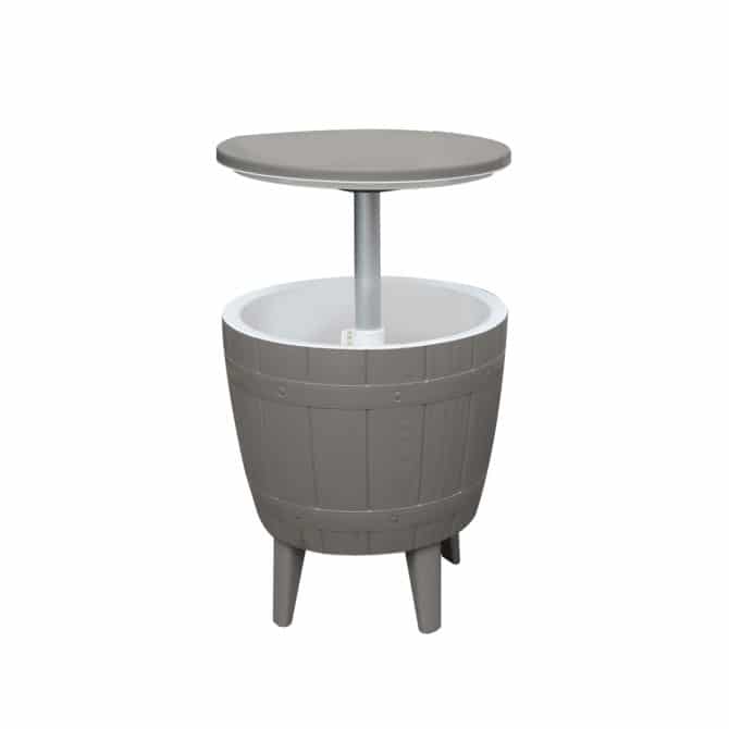 Mesa Nevera para Jardín de Resina Cosmopolitan Beige Gardiun Capacidad 37 L 48,5x48,5x57/82 cm Función 3 en 1 Mesita, Nevera y Asiento Gris