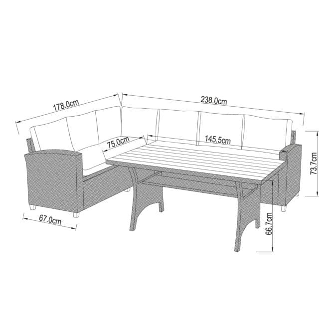 Conjunto de Jardín Sofá Rinconera y Mesa de Comedor Chillvert Orvieto de Acero y Ratan Sintético con Cojinería Beige - Imagen 4