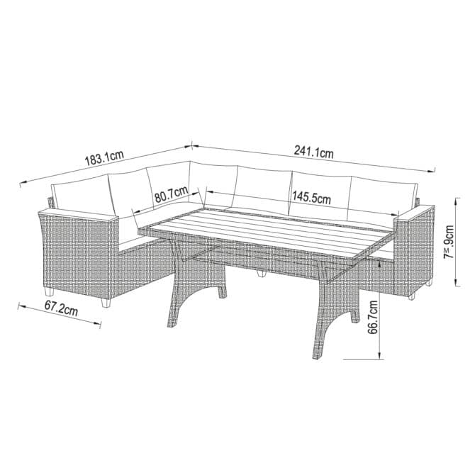 Conjunto de Jardín Sofá Rinconera y Mesa de Comedor Chillvert Turín de Acero y Ratán Sintético con Cojinería Gris - Imagen 4