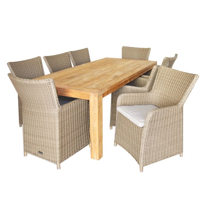 Conjunto de Jardín Chillvert Nápoles Madera y Resina 1 Mesa + 8 Sillones con Cojines