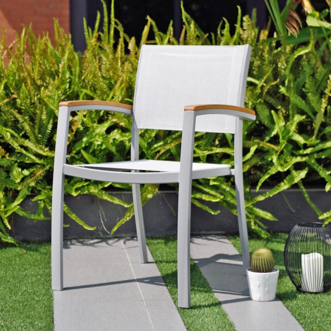 Silla de Jardín Chillvert Bérgamo Aluminio 57x55x84 cm Gris Apilable - Imagen 5