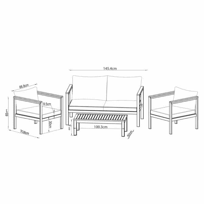 Conjunto de Jardín Chillvert Bérgamo Aluminio y Madera 1 Sofá + 2 Sillones + 1 Mesa Gris con Cojines - Imagen 4