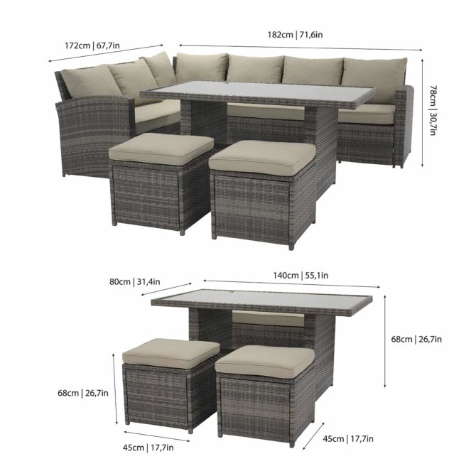 Conjunto de Jardín Chillvert Cerdeña 1 Sofá Rinconera+ 1 Mesa+ 2 Taburetes Ratán y Aluminio - Imagen 4