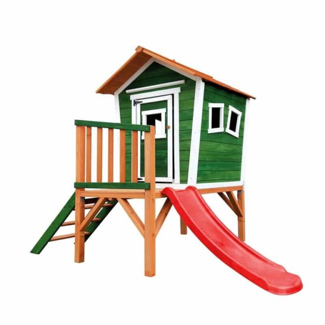 Casita Infantil de Madera Outdoor Toys Niké 2,21 m² de 175x131x205 cm con Porche, Escalera y Tobogán