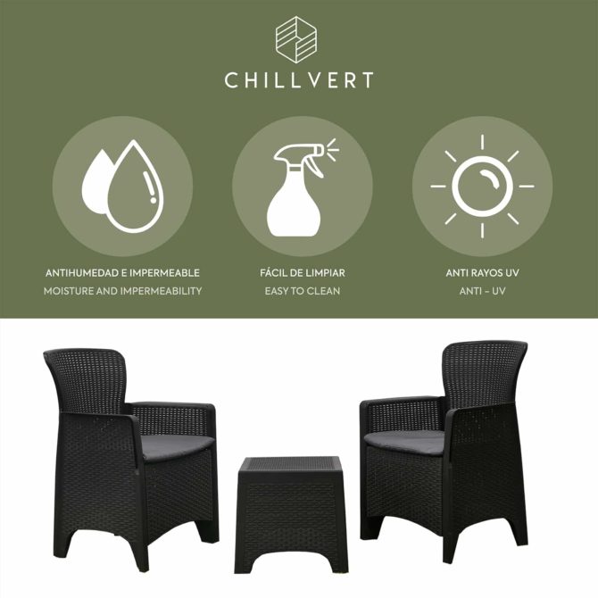 Conjunto de Jardín Chillvert Alba Resina 2 Sillones + 1 Mesa Gris Antracita - Imagen 3