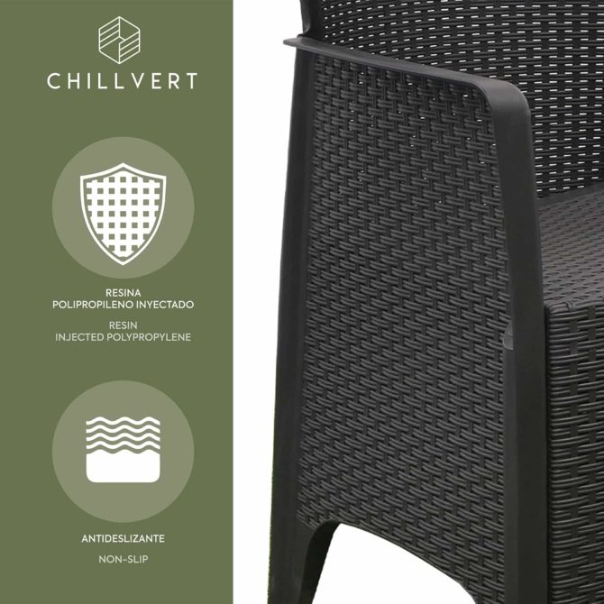 Conjunto de Jardín Chillvert Alba Resina 2 Sillones + 1 Mesa Gris Antracita - Imagen 5