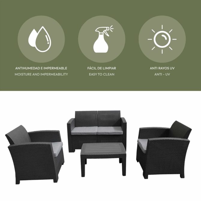 Conjunto de Jardín Chillvert Siena Resina 1 Sofá 2 Sillones y 1 Mesa Gris Antracita - Imagen 3