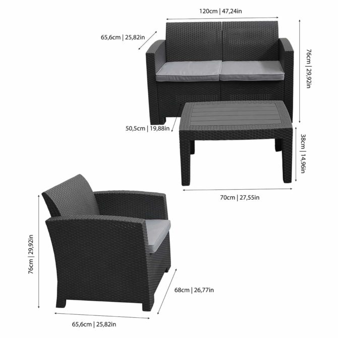 Conjunto de Jardín Chillvert Siena Resina 1 Sofá 2 Sillones y 1 Mesa Gris Antracita - Imagen 4