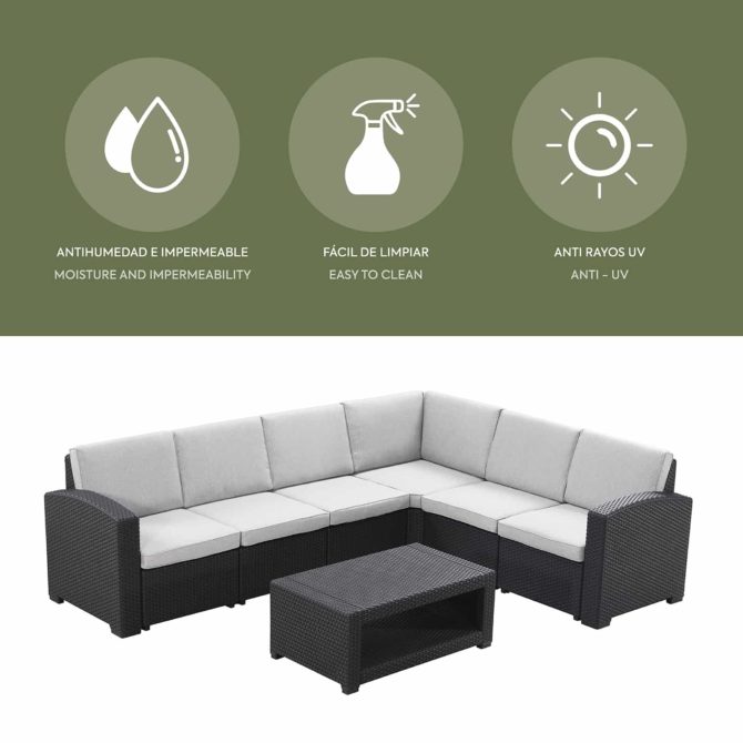 Conjunto de Jardín Chillvert Elva Resina 2 Sofás rinconera+ 1 Mesa Gris Antracita - Imagen 3