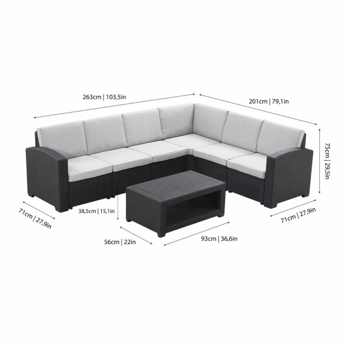 Conjunto de Jardín Chillvert Elva Resina 2 Sofás rinconera+ 1 Mesa Gris Antracita - Imagen 4