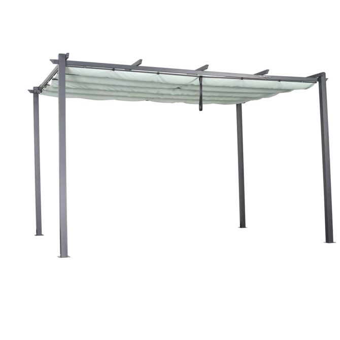 Pérgola de jardim exterior em chillvert aço hydra 394x293x241 cm com toldo retrátil