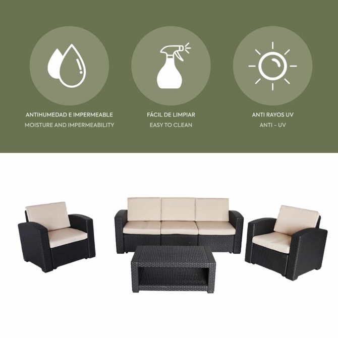 Conjunto de Jardín Chillvert Treviso Resina 1 Sofá+ 2 Sillones + 1 Mesa Gris Antracita - Imagen 3