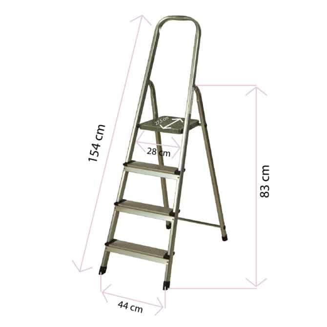 Escalera de Aluminio 4 Peldaños CATTERHOUSE Altura Máxima de Trabajo 284 cm Plegable con Barandilla - Imagen 4