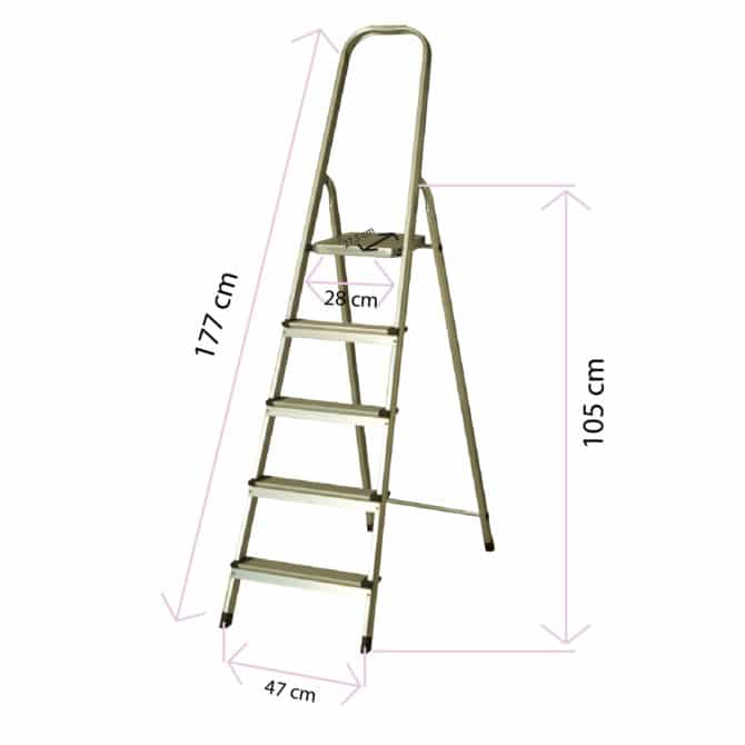 Escalera de Aluminio 5 Peldaños Catter House Altura Máxima de Trabajo 307 cm Plegable con Barandilla - Imagen 4