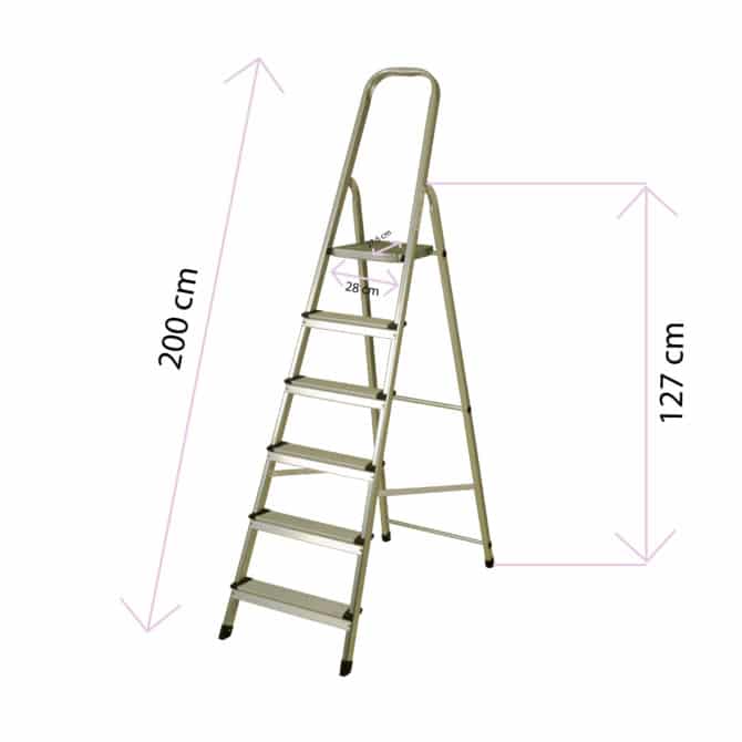 Escalera de Aluminio 6 Peldaños CATTERHOUSE Altura Máxima de Trabajo 330 cm Plegable con Barandilla - Imagen 4