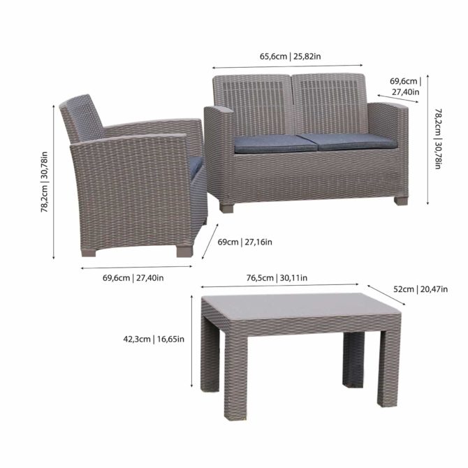 Conjunto de Jardín Chillvert Santorini de Resina 1 Sofá 2 Plazas + 2 Sillones + 1 Mesa Beige con Cojinería Gris - Imagen 4