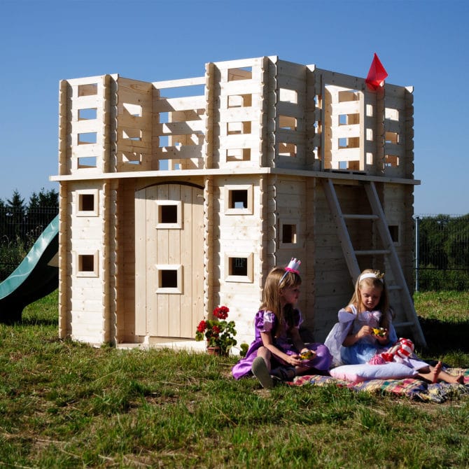 Casita de Madera Infantil Outdoor Toys Lucca 423x194x193 cm con Terraza y Tobogán - Imagen 3