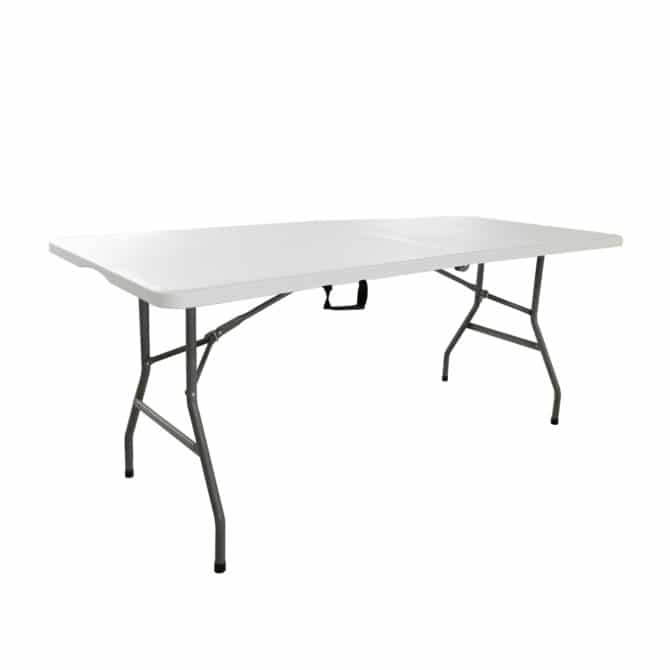 Conjunto de Mesa + 2 Bancos Dobráveis e Portáteis Gardiun New Koln 180 x 74 x 74 cm em Resina Branca - Image 2