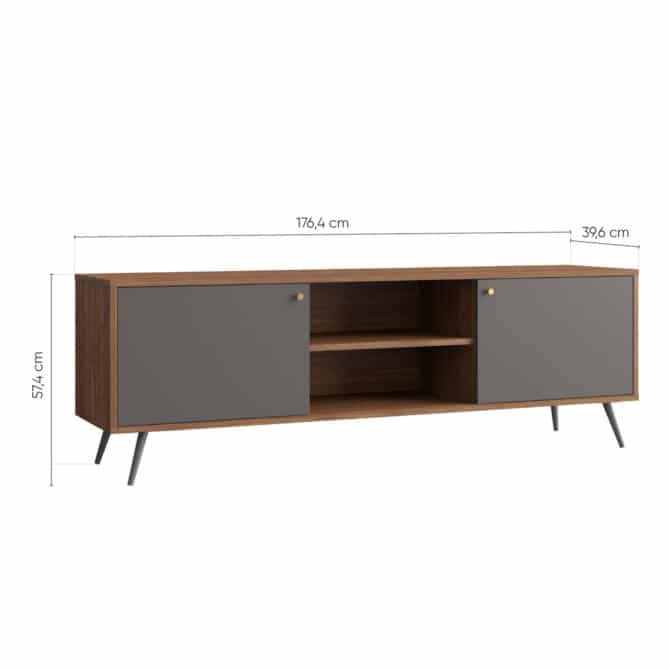 Mueble TV Parümm de Madera Ukko Grey 176,4x40x57,5 cm Madera Nogal Lacada - Imagen 4